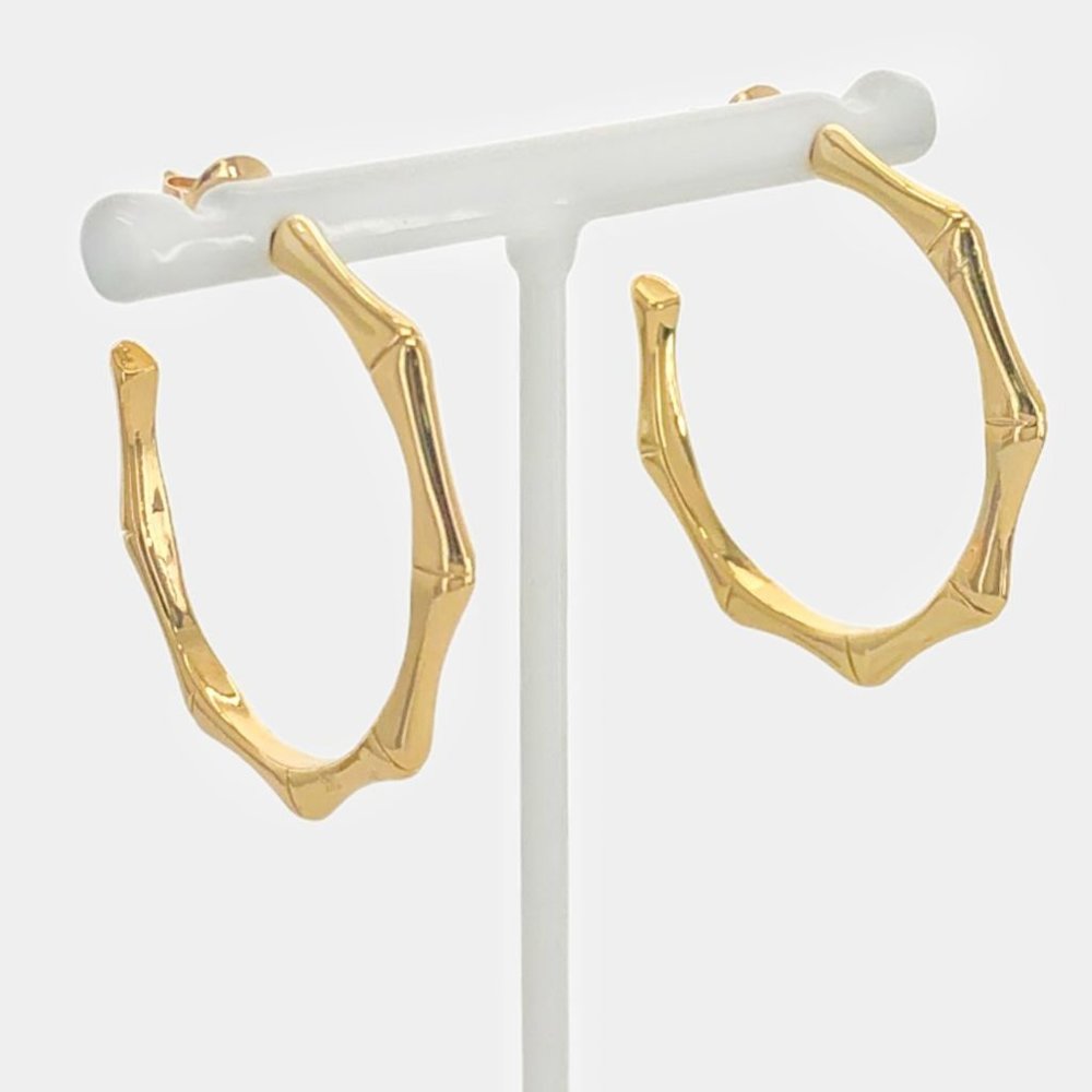 NEW 18K Gold Filled Bamboo Hoop Earrings - Picture 2 of 7